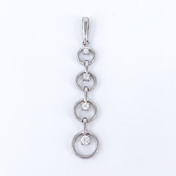 Vintage Sterling Silver 925 Cubic Zirconia Concentric Circle Drop Pendant - Picture 2 of 8